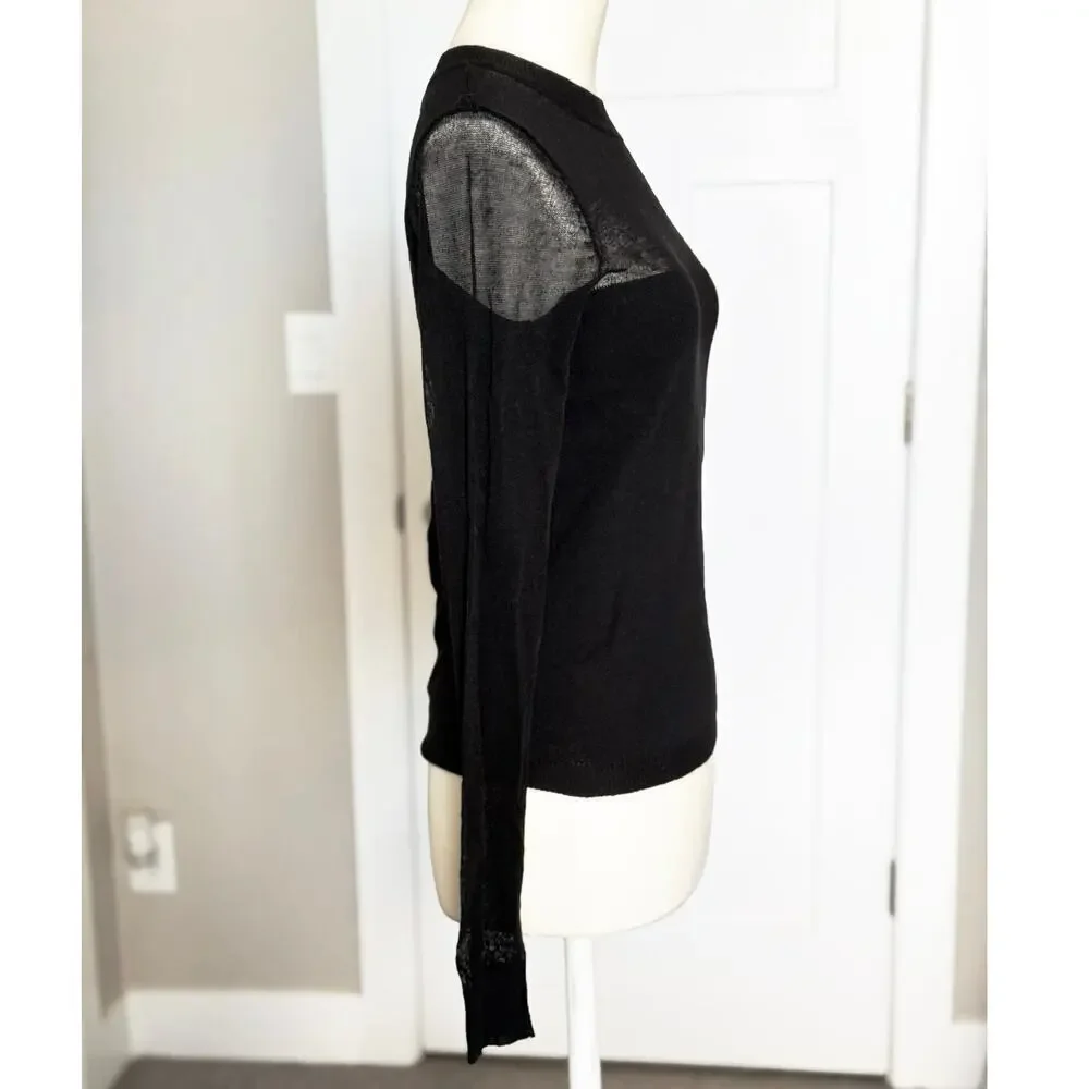 LUCY PARIS Black Top Sheer Mesh Sleeves Women’s Small - Picture 3 of 6